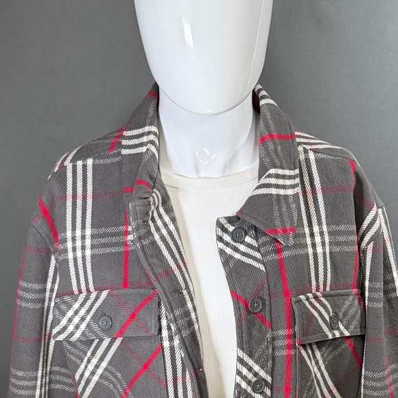 Empyre Kiva Plaid Shacket Jacket Men’s Large Charcoal Red Lined Button Front - Picture 5 of 10